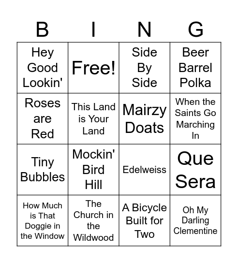 Music Bingo Card