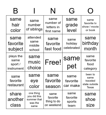 Untitled Bingo Card