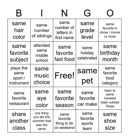 Untitled Bingo Card