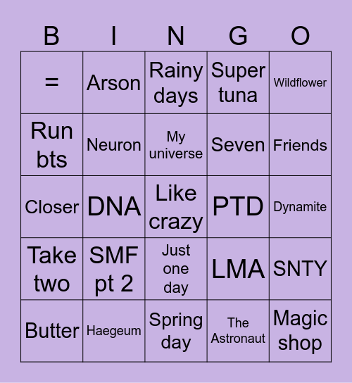 @inTAEliJINt_amy Bingo Card