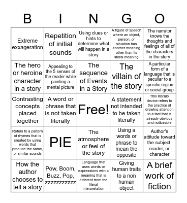 Literary Terms Bingo Card