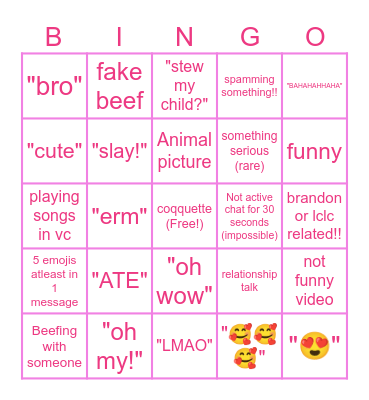 AMELIA DISCORD BINGO Card