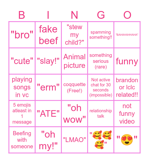 AMELIA DISCORD BINGO Card