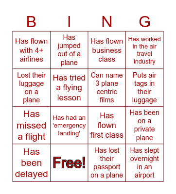 Inflight Entertainment Bingo Card