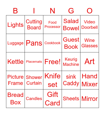 Danielle's Shower Bingo Card
