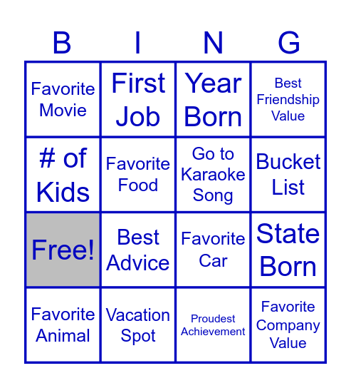 Jamie Bingo Card