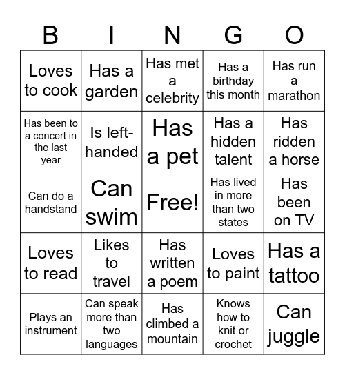 Human Bingo Card