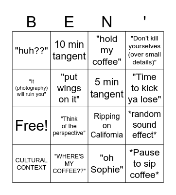 BENGO Bingo Card