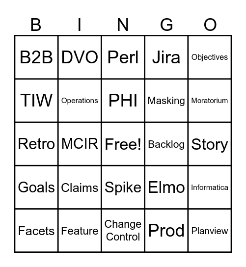 The Infinity Watch Buzzword Bingo! Bingo Card