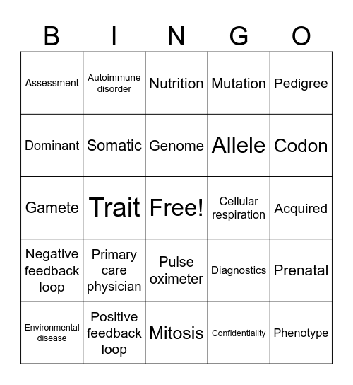 PBS Unit 2 Bingo Card