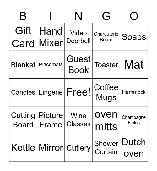 Danielles Shower Bingo Card