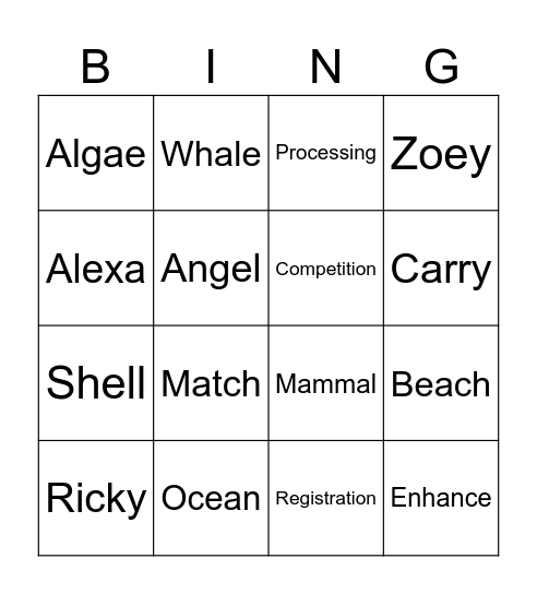 Vocabulary BINGO Card