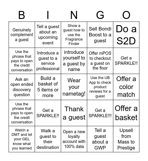 GUEST ENGAGEMENT Bingo Card