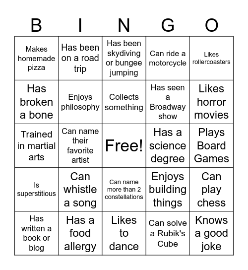 Human Bingo Card