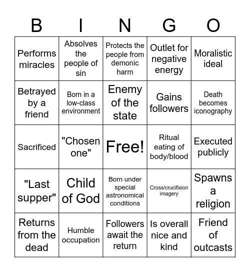 Jesus Allegory Bingo Card