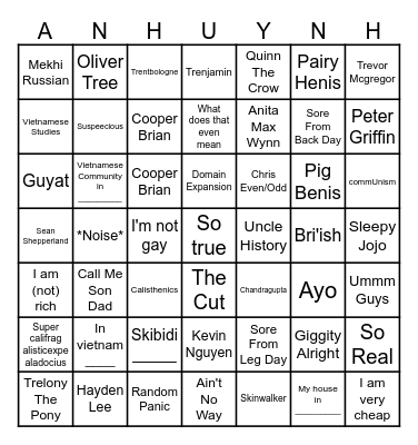 AN HUYNH PHRASES Bingo Card