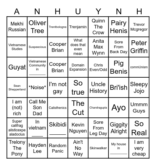AN HUYNH PHRASES Bingo Card