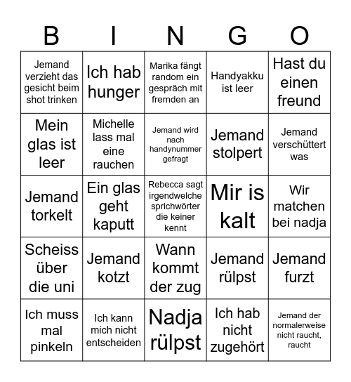 Marburg Bingo Card