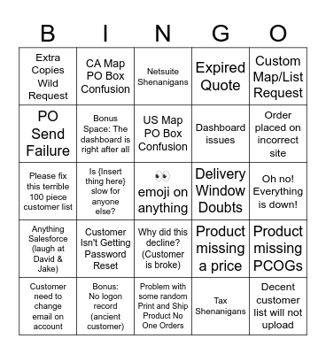 Taradel Support Desk Bingo Card