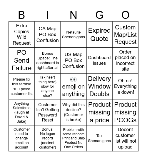 Taradel Support Desk Bingo Card