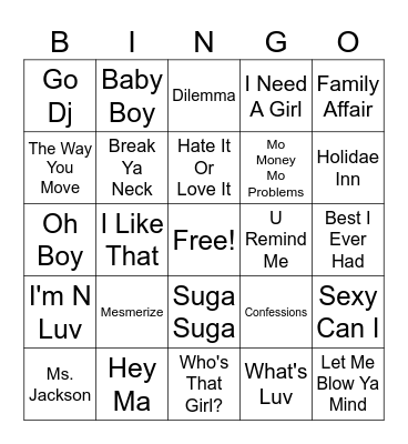 2000s Hip Hop Bingo Card