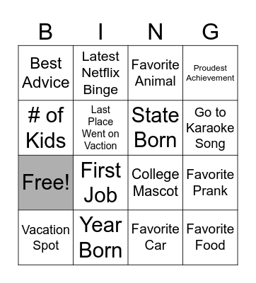 Jamie Bingo Card