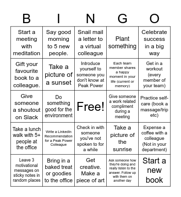 Acts of Kindness Bingo Card