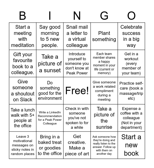 Acts of Kindness Bingo Card