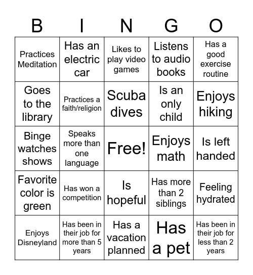 Human Bingo Card