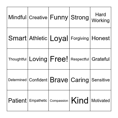 My Strengths Bingo Card