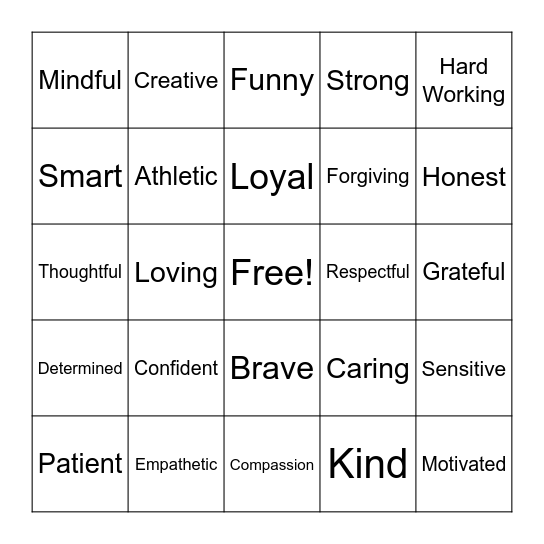 My Strengths Bingo Card