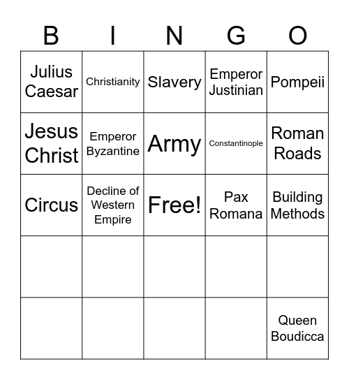 Ancient Rome Bingo Card