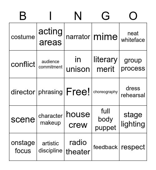 Speech and Drama Bingo Card