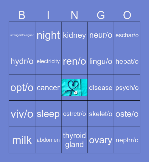 Medical Terminology: Root Words Bingo Card