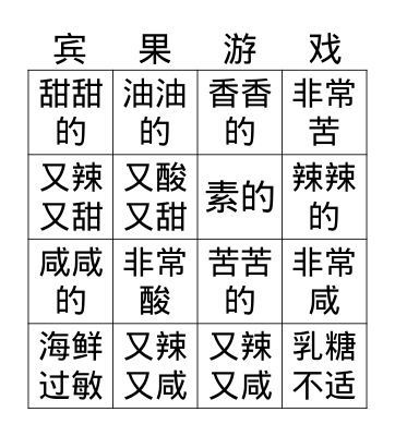 中国超市宾果 Bingo Card