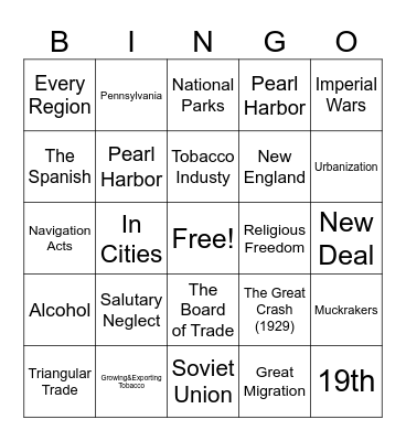 APUSH Period 2 & 7 BINGO Card