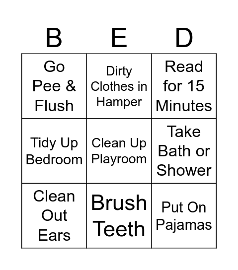 BEDTIME Bingo Card