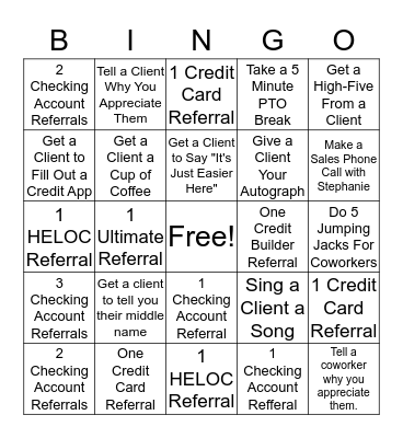 Republic Bank Sales and Fun Bingo Card