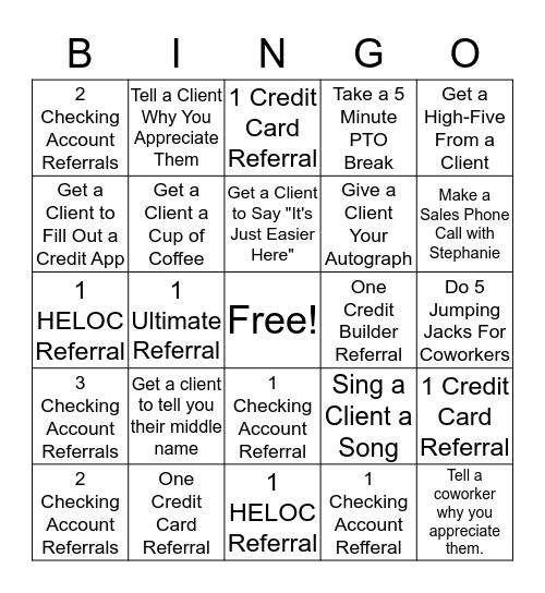 Republic Bank Sales and Fun Bingo Card