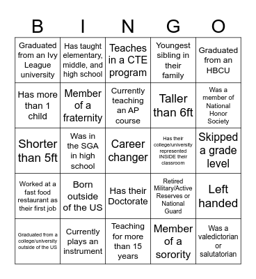 Teacher BINGO! Bingo Card