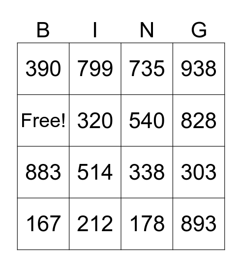 Add/Subtract BINGO Card