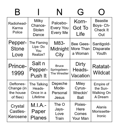 Radio Bingo Laura, Jason, and Erin's Favorites Bingo Card