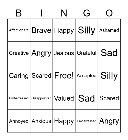 Emotions Bingo 2 Bingo Card