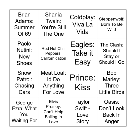 Alex Dobson Music Bingo - Round 2 Bingo Card