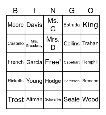 WE LOVE OUR TEACHERS Bingo Card