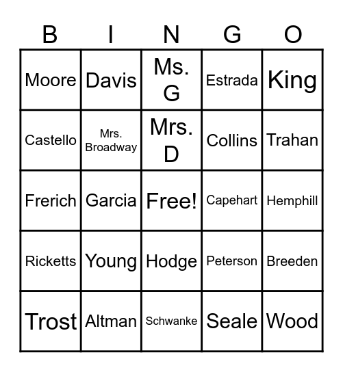 WE LOVE OUR TEACHERS Bingo Card