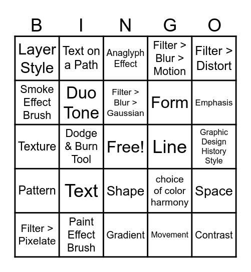 Surrealism Project Bingo Card