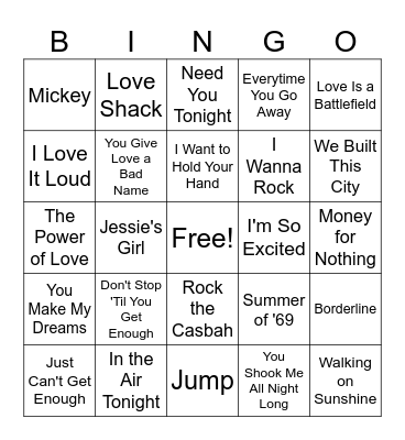 Bingo Bash! 80s edition Bingo Card