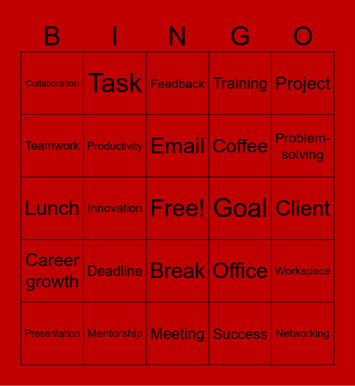 AHA Bingo-Work Bingo Card