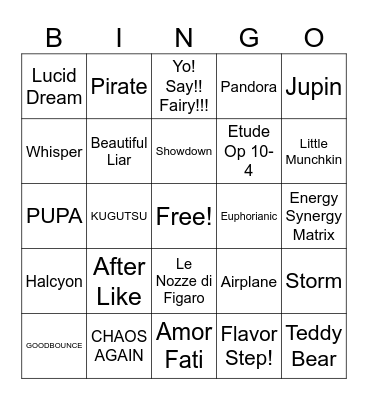 Pump Phoenix Song Titles - For Fingerspelling ASL Bingo Card